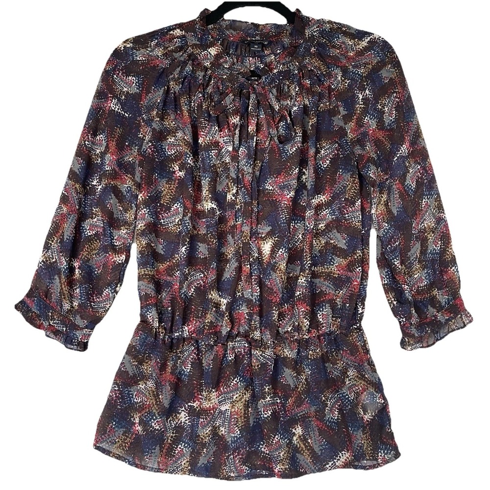 Banana Republic Shirt Womens‎ XS Black Abstract Semi Sheer Dark Artsy Art Deco
